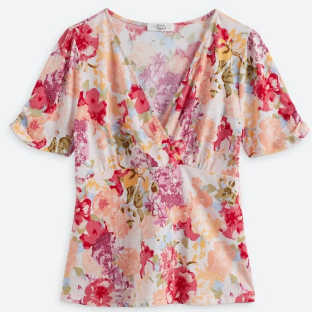 Beacon Madelyn V Neck Floral Knit Top - Size L